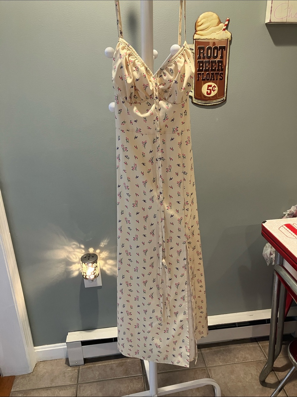 Cream Floral Spaghetti Strap Dress